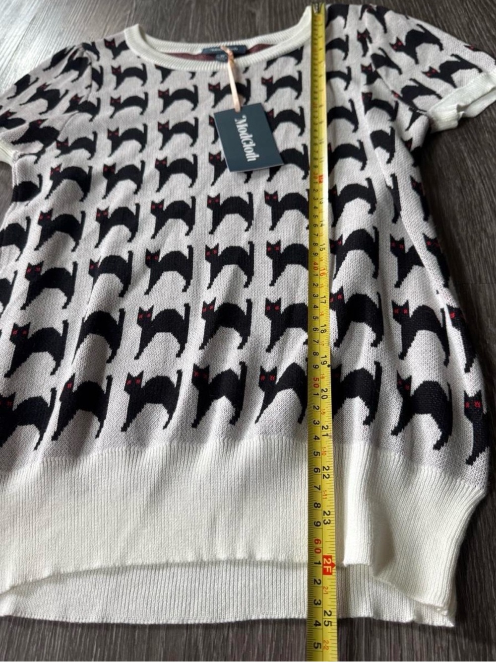 ModCloth Black Cat Print Sweater Top NWT Medium Cotton Modal Halloween Kawaii - Picture 5 of 10